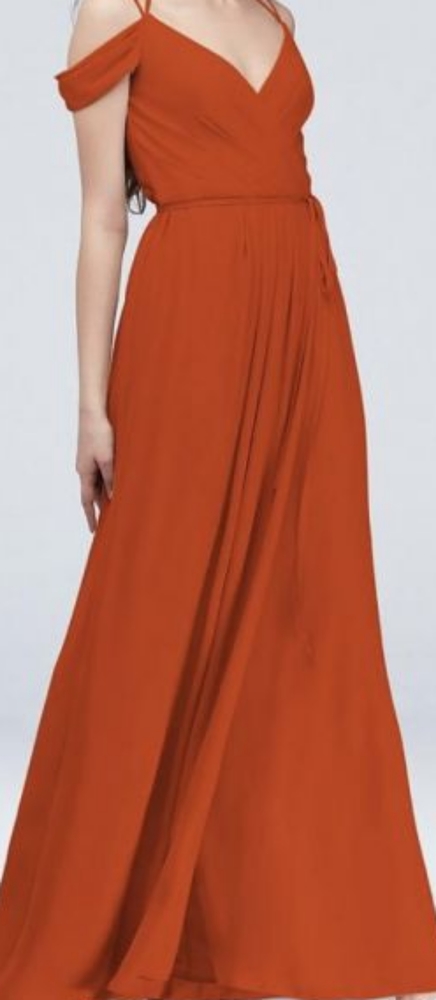 David's Bridal F20038 Cold Shoulder Wrap Dress Cinnamon size 8